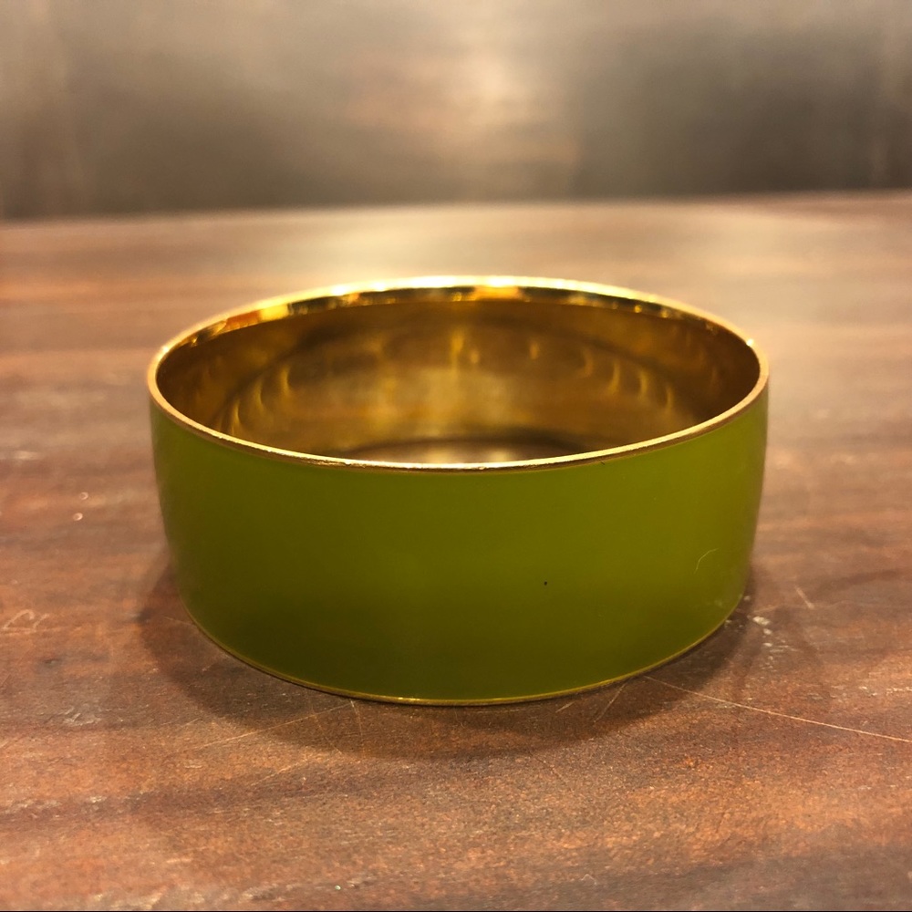 J.Crew Green Gold Enamel Wide Bangle Bracelet w/ Dust Bag